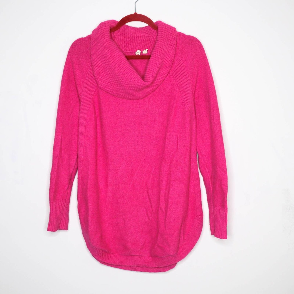 ANTHROPOLOGIE MOTH Brenda Cowl Neck Sweater Hot Pink Size M Loose Fit Pullover - Picture 2 of 10